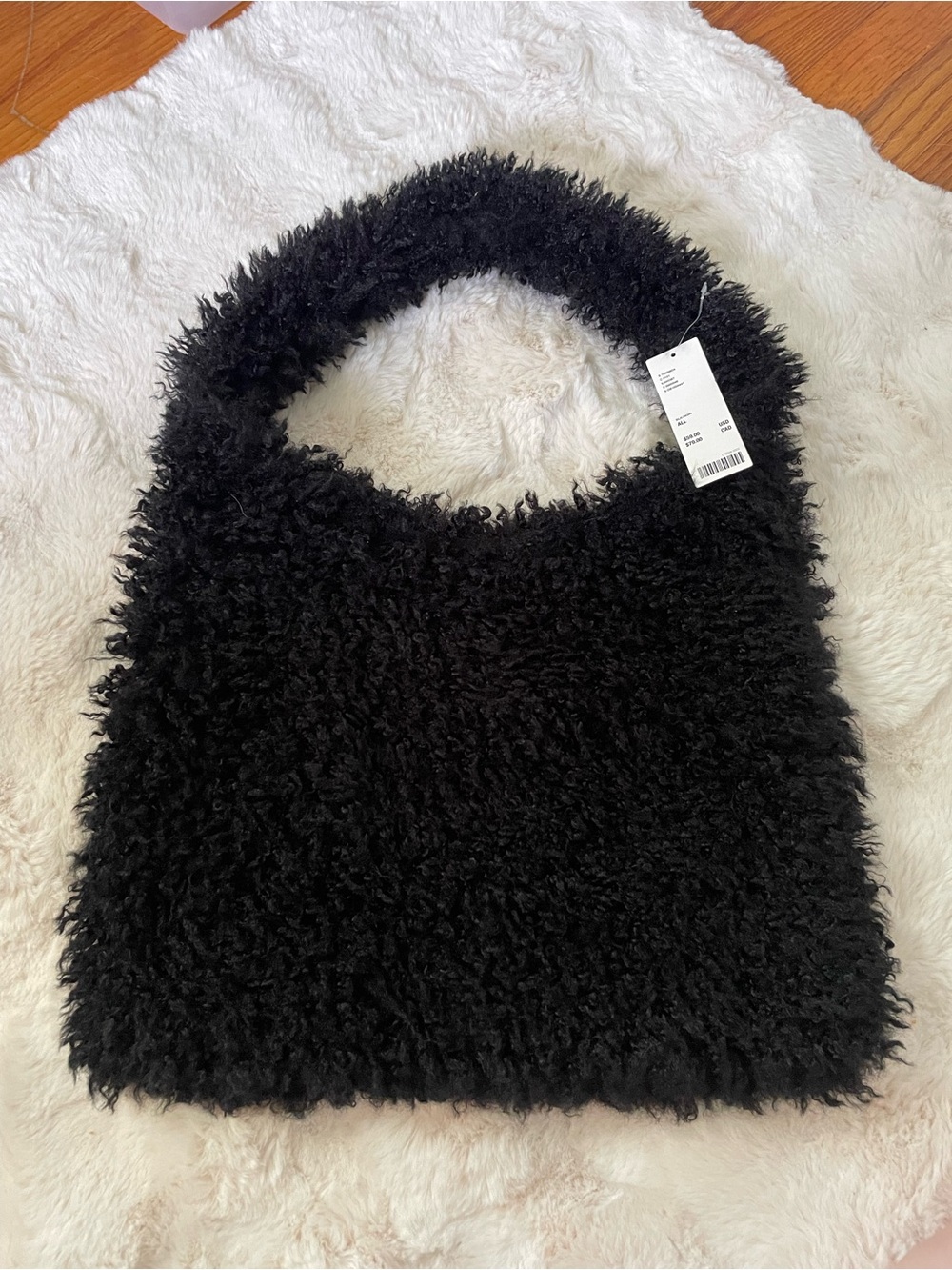 Black Faux Shearling Shoulder Bag